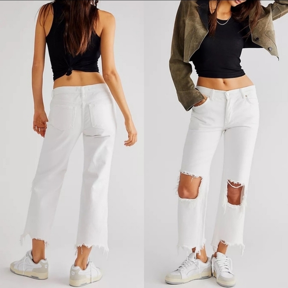 Free People Maggie Mid Rise Straight Leg Jeans Size 32 NWT! White Button Fly - Picture 2 of 15